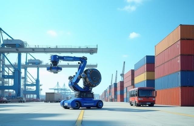 Automated machinery at a port terminal