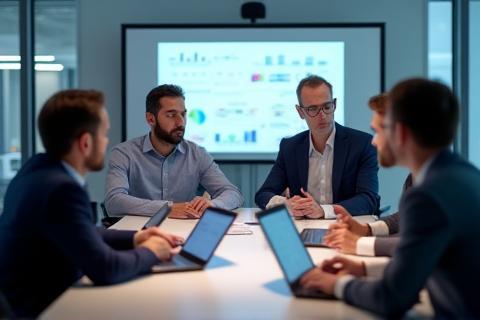 Business people discussing industrial logistics