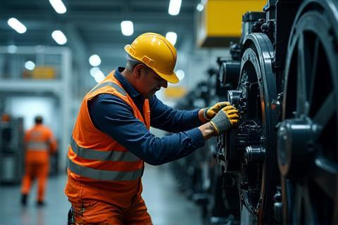 Engineer installing industrial machinery